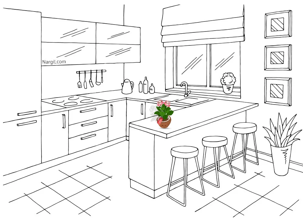 جانمایی گلدان کالانکوا روی اوپن آشپزخانه  
